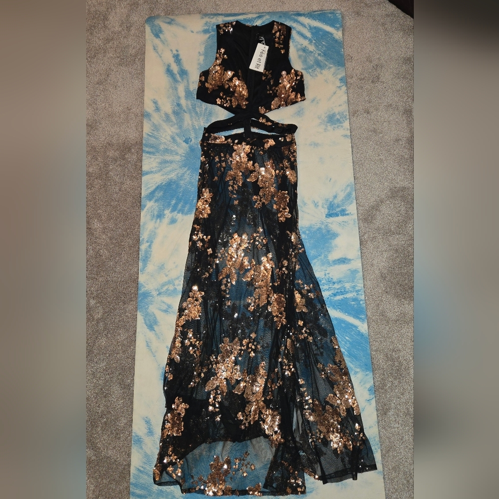 Black & Rose Gold Sequin Two-Piece Evening Dress